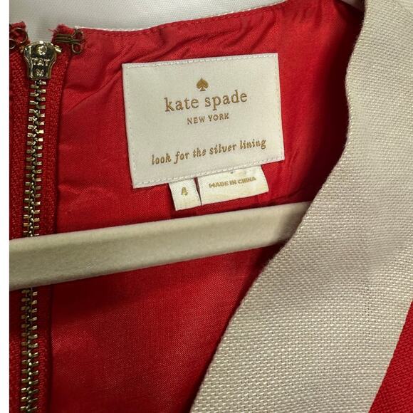 Kate Spade James Red Linen Colorblock V-Neck Sheath Dress Size 4 - Picture 5 of 6